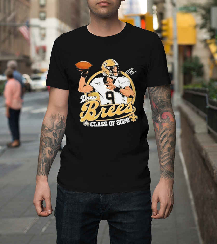 Drew Brees Class Of 2026 Vintage Football Quarterback Tribute NFL Fandom T-Shirt