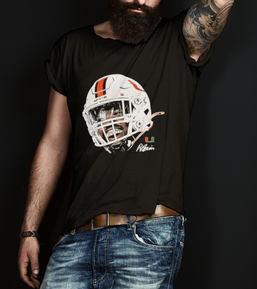 Miami Hurricanes Rueben Bain Jr. Game Face Helmet NCAA Football U T-Shirt