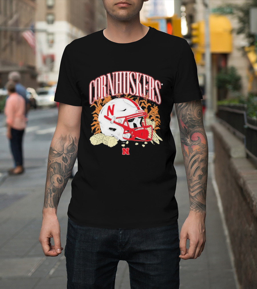 Cornhuskers Nebraska Football Helmet Ncaa Corn Stalks Iconic Red Letter N T-Shirt