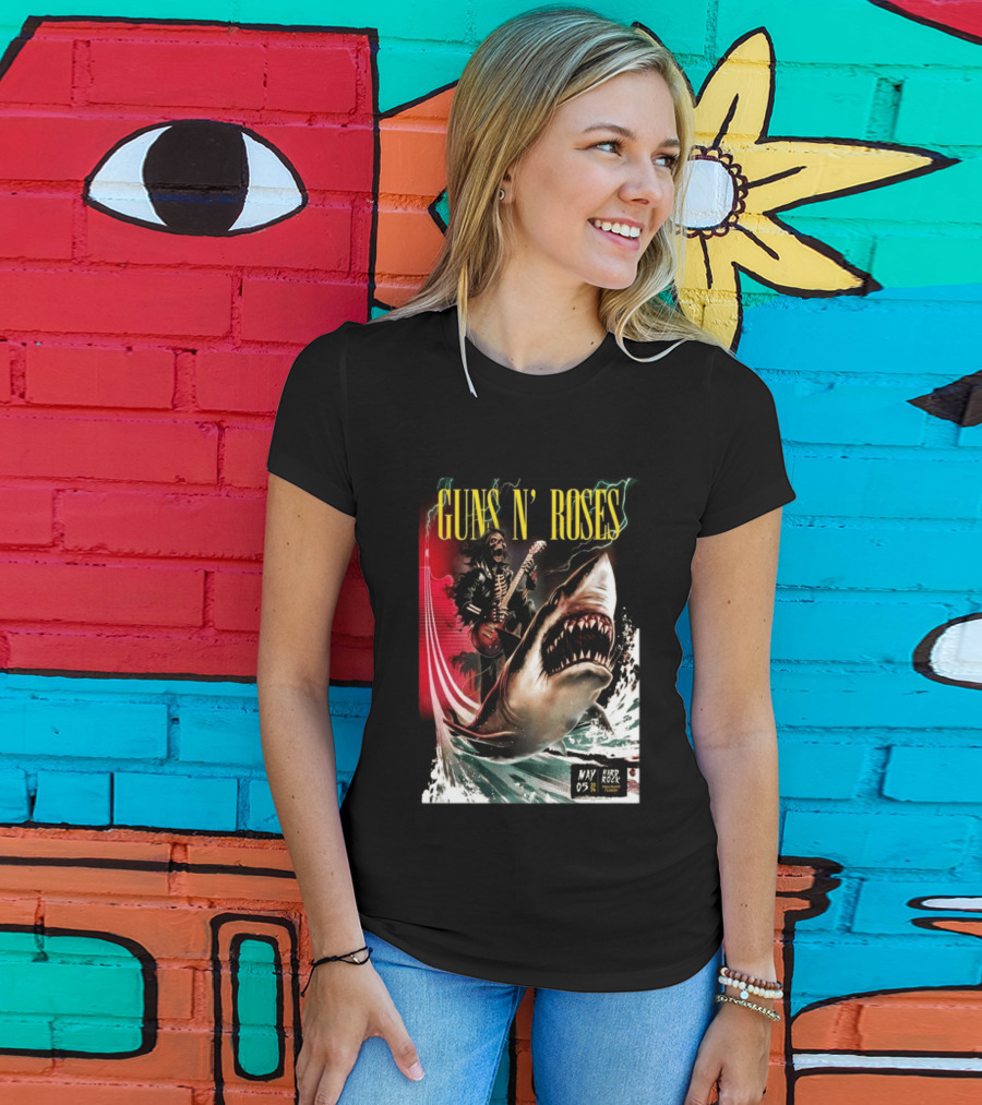 Guns N' Roses May 05 2026 Hard Rock Live Hollywood Concert Skeleton Guitarist Shark Wave T-Shirt