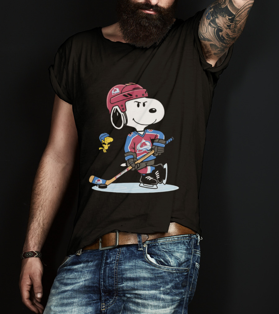 Snoopy Woodstock Colorado Avalanche NHL Hockey Peanuts Collaboration T-Shirt