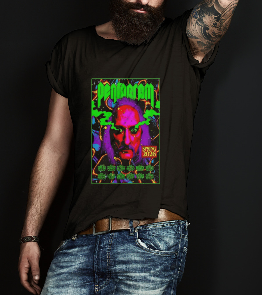 Pentagram Spring Tour May 2026 Psychedelic Neon Art With Iconic Face T-Shirt