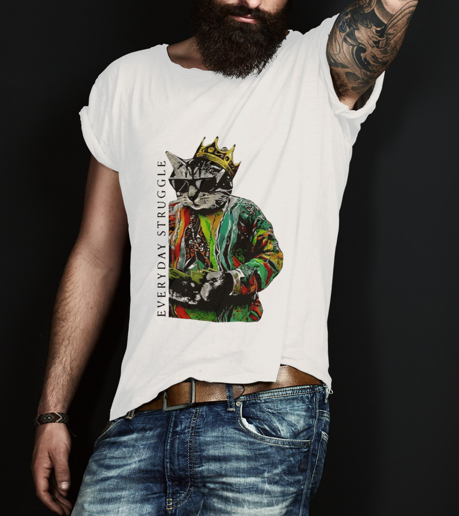 Everyday Struggle Notorious B.I.G Cat Meme Crown Sunglasses T-Shirt