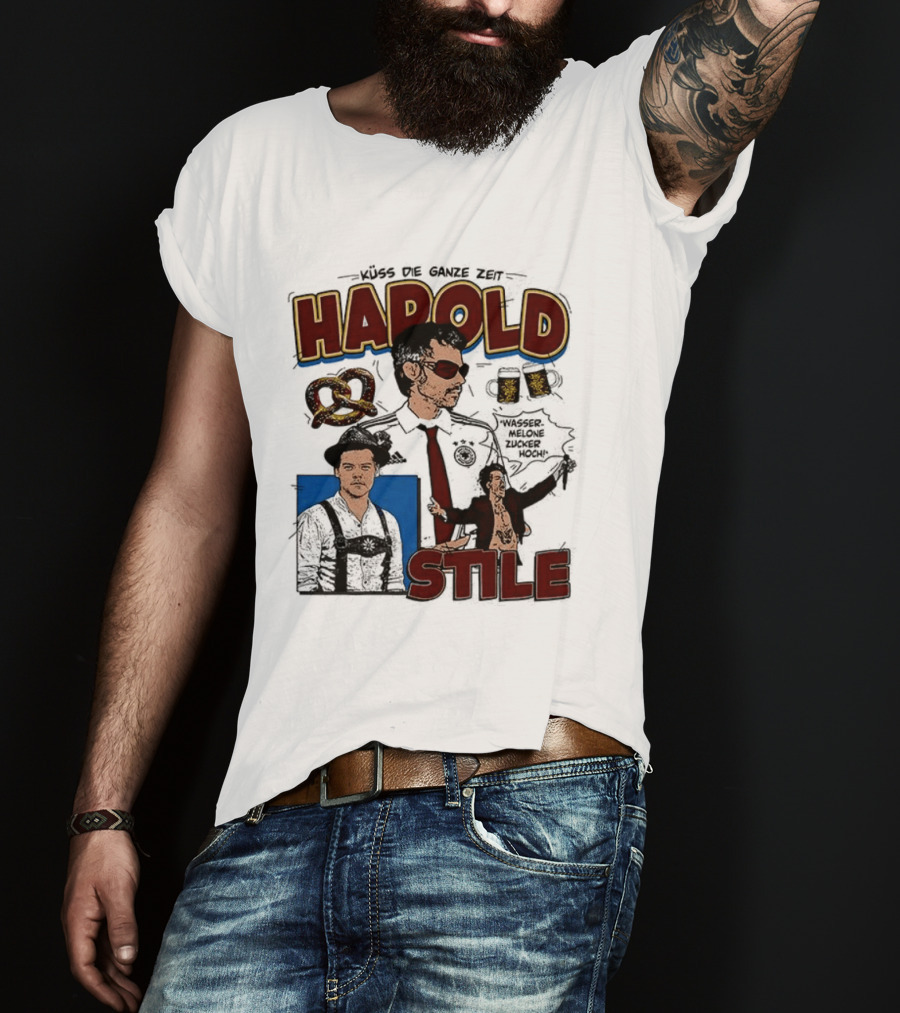 Harold Stile Kuss Die Ganze Zeit Comic Pretzel Sunglasses Police T-Shirt