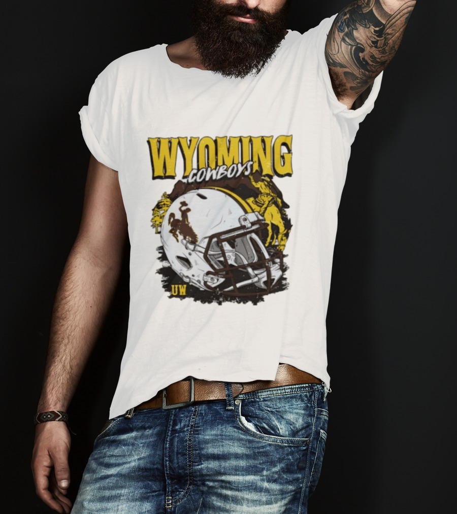 Wyoming Cowboys UW Football Helmet NCAA T-Shirt