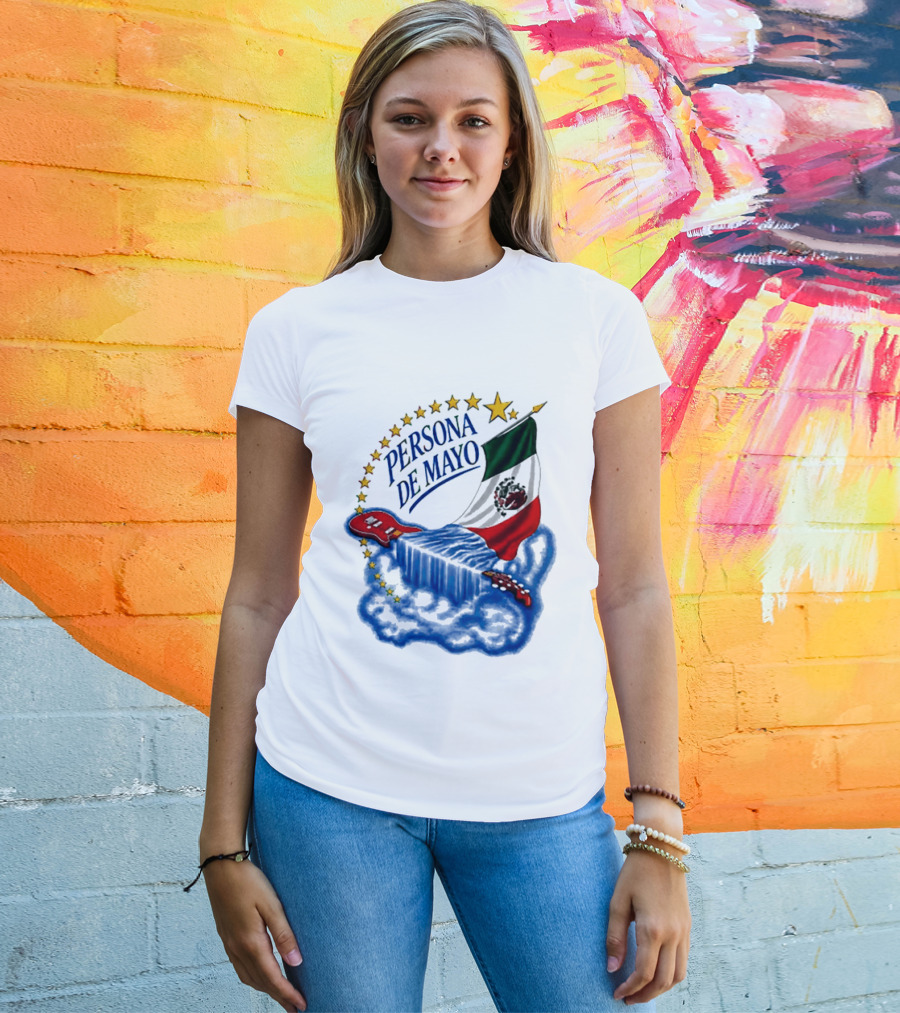 Persona De Mayo Mexican Flag Guitar Star Celebration T-Shirt