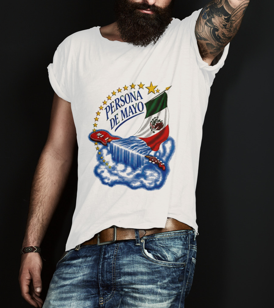 Persona De Mayo Mexican Flag Guitar Star Celebration T-Shirt