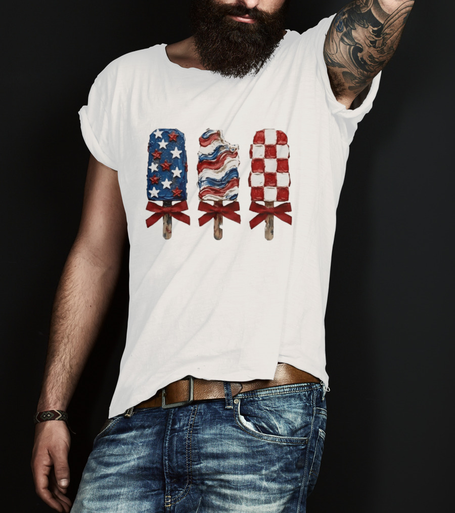 Patriotic Popsicle Stars Stripes Red White Blue T-Shirt