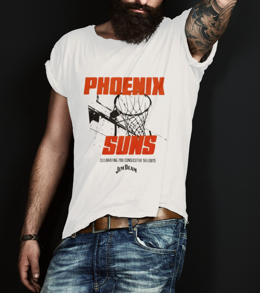 Phoenix Suns Celebrating 200 Consecutive Sellouts Jim Beam Basketball Hoop T-Shirt
