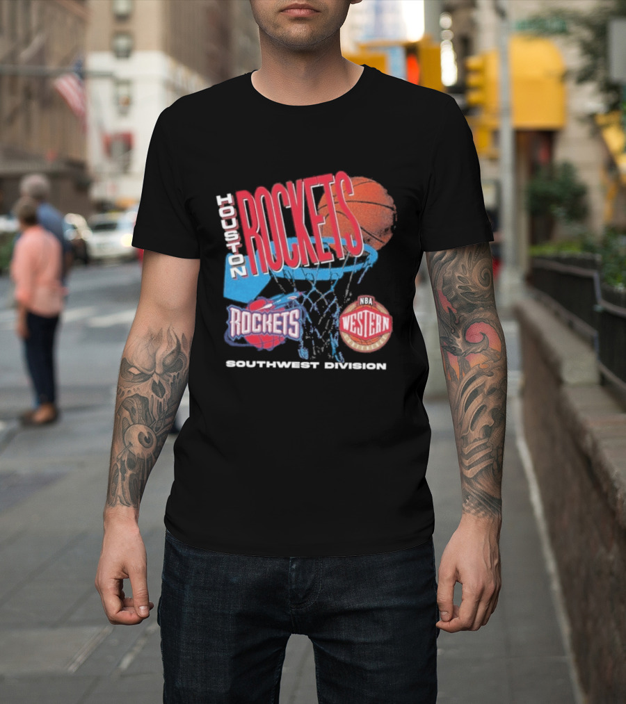 Houston Rockets Southwest Division NBA Western Hardwood Classics 90s Basketball Team T-Shirt