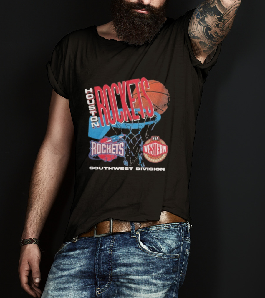 Houston Rockets Southwest Division NBA Western Hardwood Classics 90s Basketball Team T-Shirt