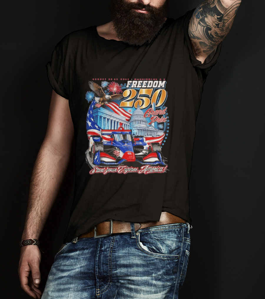 Freedom 250 Grand Prix Start Your Engines America Capitol Eagle Racecar T-Shirt