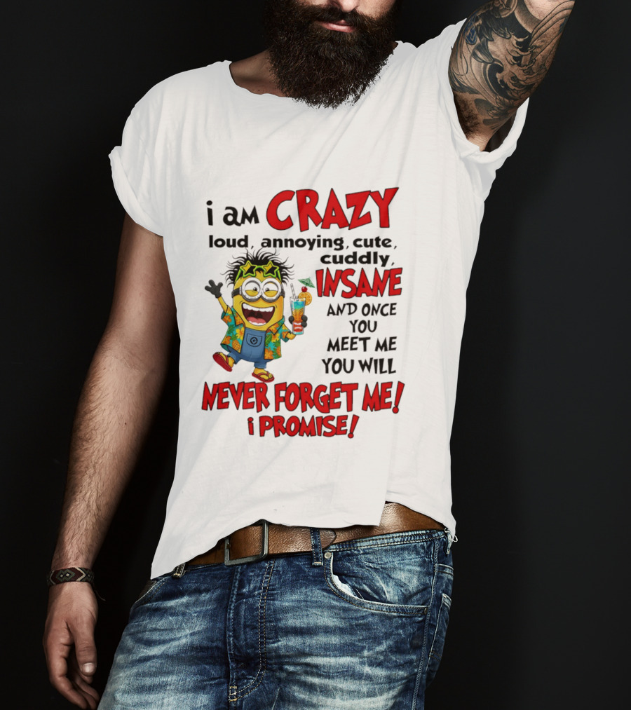 I Am Crazy Loud Annoying Cute Cuddly Insane Once You Meet Me Never Forget Promise T-Shirt
