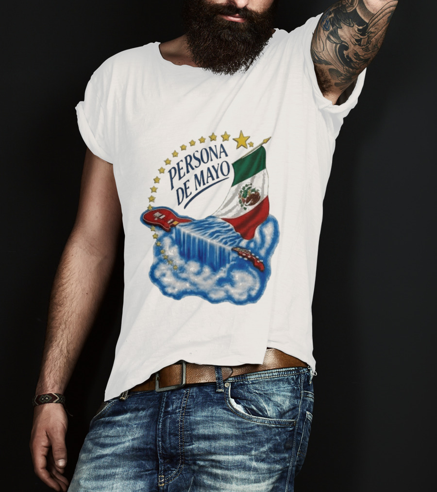 Persona De Mayo Mexican Flag Guitar Waterfall Stars T-Shirt