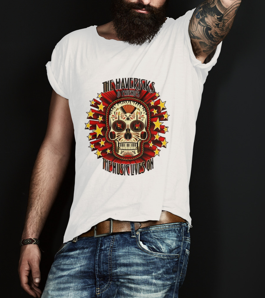 The Mavericks The Music Lives On 2026 Tour Dates Sugar Skull Stars Guitar T-Shirt