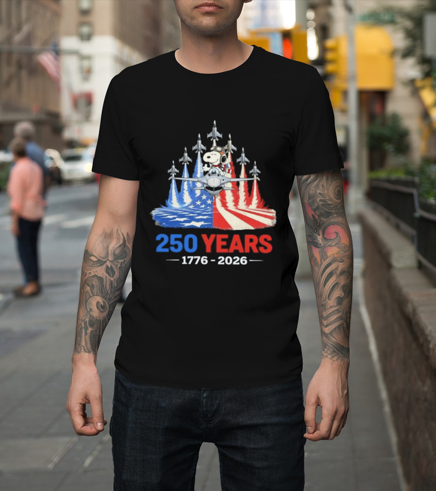 250 Years 1776 2026 Snoopy American Flag Jets T-Shirt