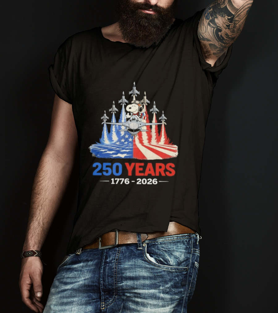 250 Years 1776 2026 Snoopy American Flag Jets T-Shirt