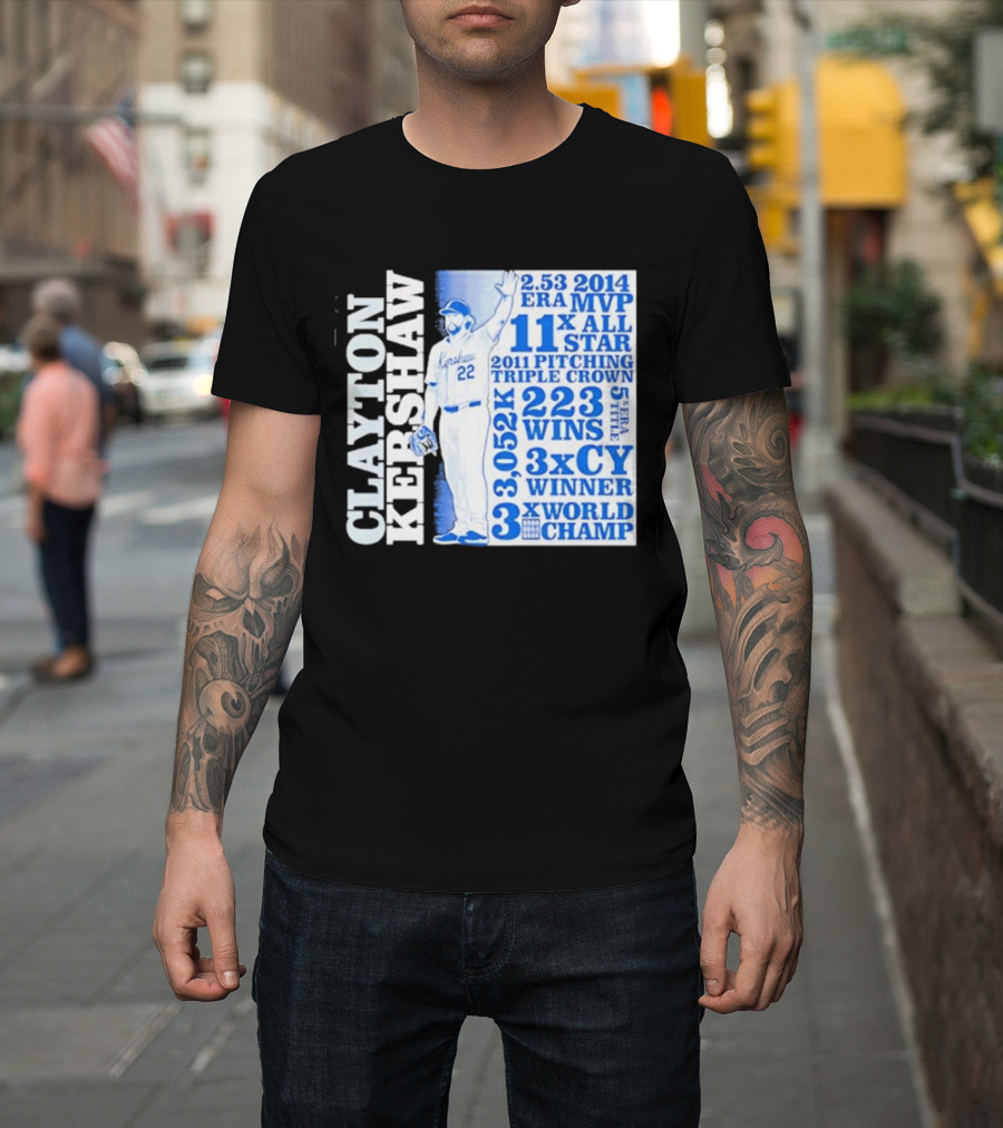 Clayton Kershaw Los Angeles Dodgers 3x World Champ 11x All Star 3x CY Winner 223 Wins T-Shirt