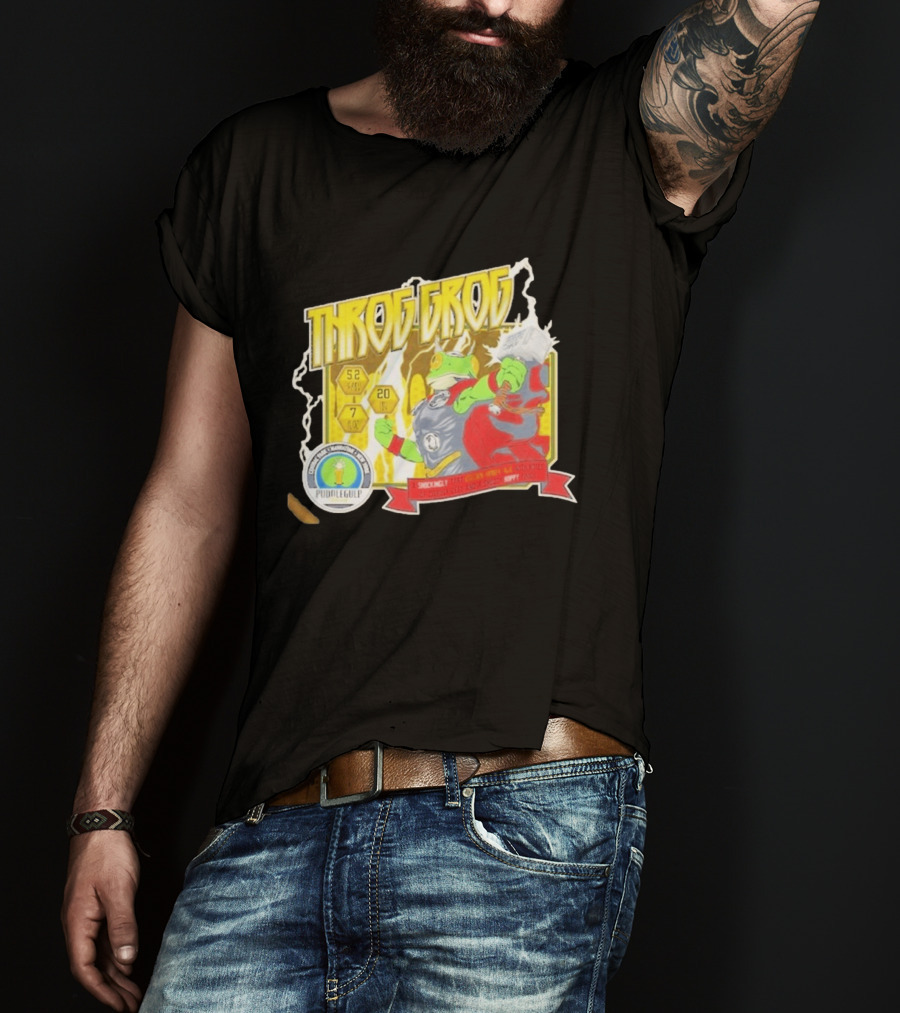 Throg Grog Puddle Gulp Superhero Frog Lightning Hammer Comic T-Shirt