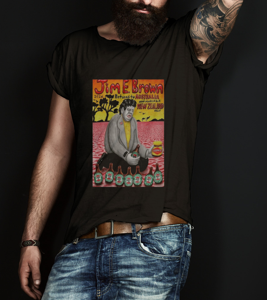 Jim E. Brown 2026 Returns To Australia New Zealand Debut Vegemite T-Shirt