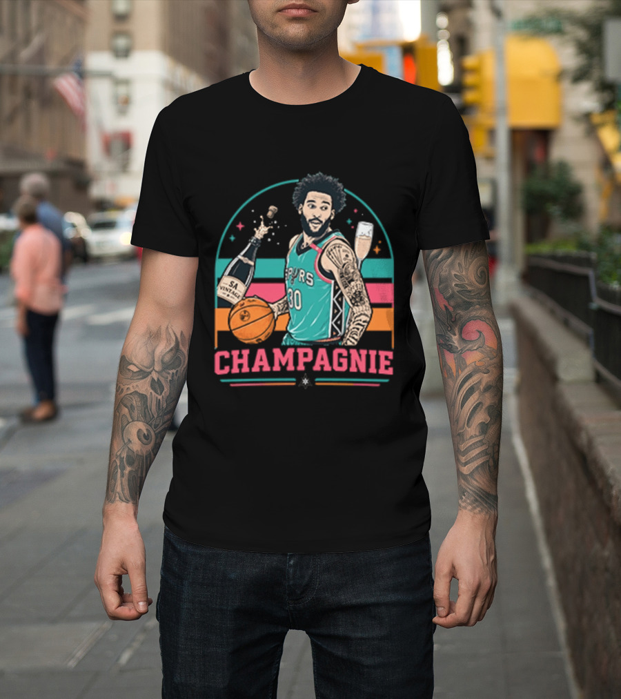 Champagnie Spurs Basketball Number 30 With Champagne Celebration T-Shirt
