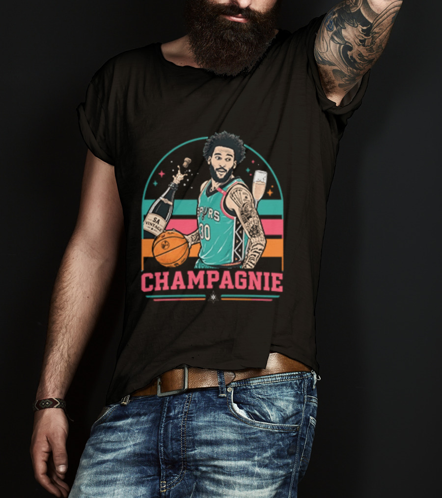 Champagnie Spurs Basketball Number 30 With Champagne Celebration T-Shirt