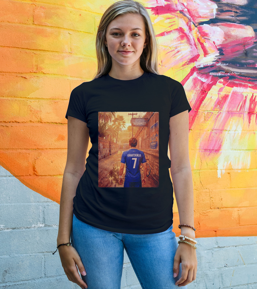 Khvicha Kvaratskhelia #7 Road To Budapest Georgian Footballer Journey T-Shirt