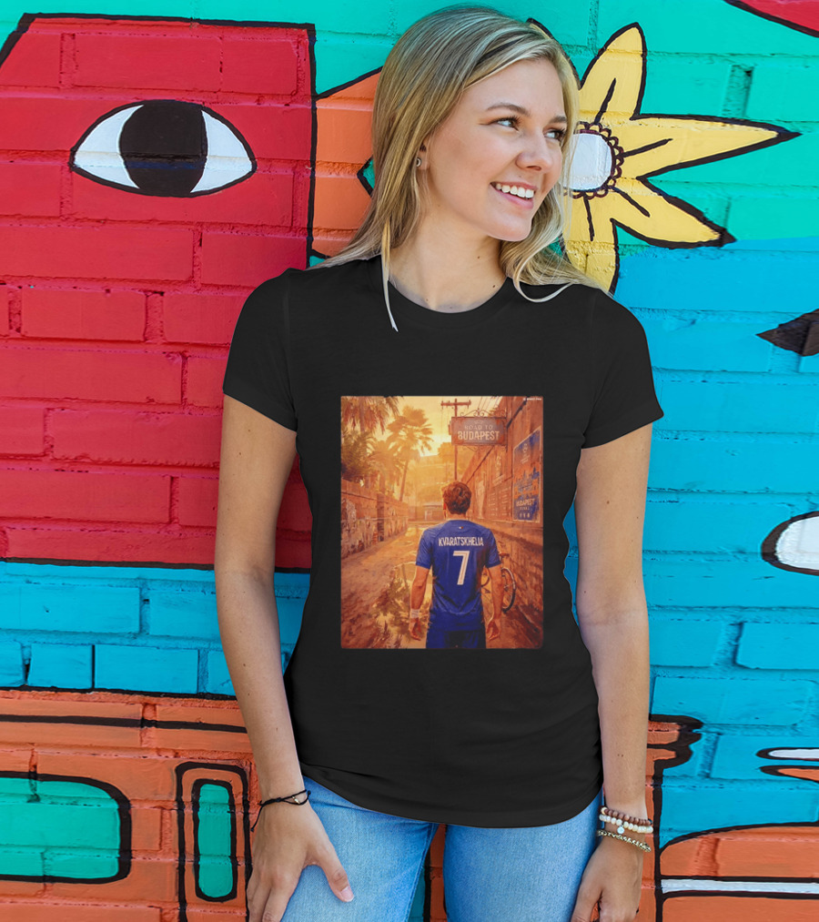 Khvicha Kvaratskhelia #7 Road To Budapest Georgian Footballer Journey T-Shirt