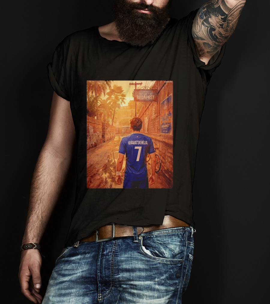 Khvicha Kvaratskhelia #7 Road To Budapest Georgian Footballer Journey T-Shirt
