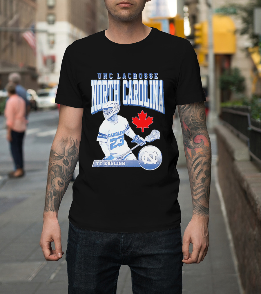 UNC Lacrosse Ty English North Carolina 23 Canadian Maple Leaf T-Shirt