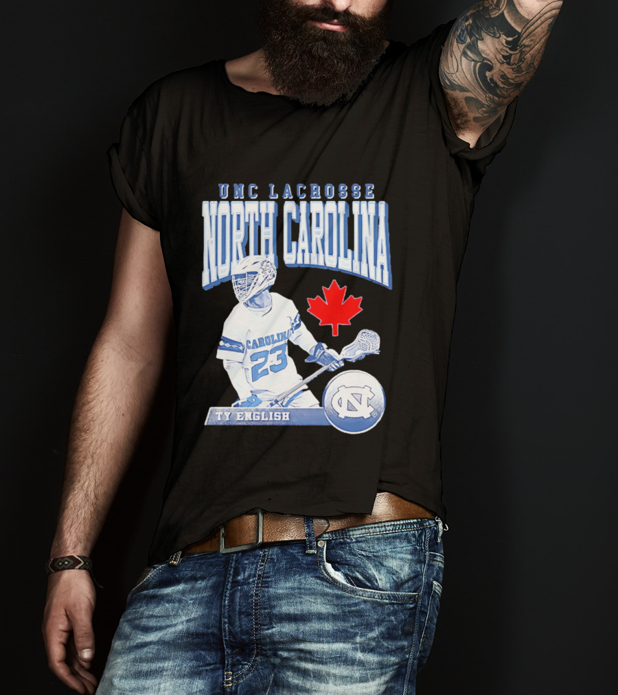 UNC Lacrosse Ty English North Carolina 23 Canadian Maple Leaf T-Shirt