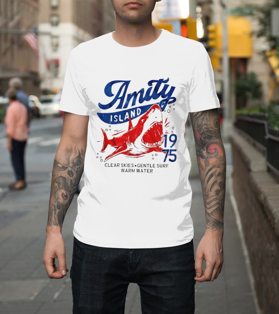 Amity Island 1975 Clear Skies Gentle Surf Warm Water Shark T-Shirt