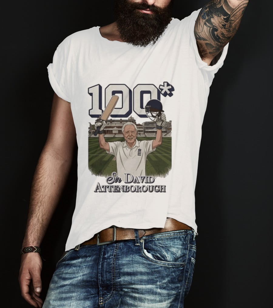 Sir David Attenborough 100 Cricket Legend Batting Milestone T-Shirt
