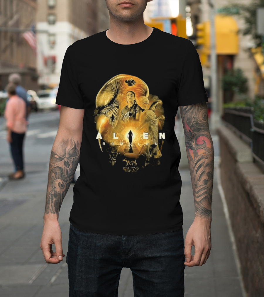 Alien Romulus Xenomorph Collage With Character And Spaceship T-Shirt