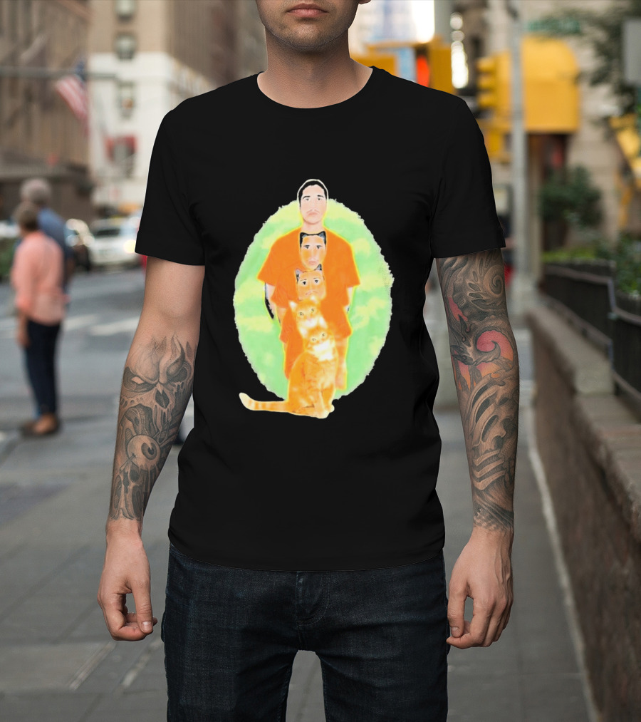 Julian And Logan Julian And Logan Logan Meows With Orange Cat Stack T-Shirt