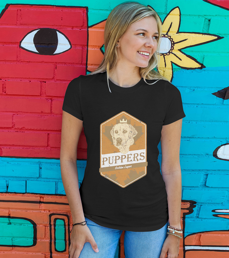Puppers Golden Lager Dog Label Image With Crown T-Shirt