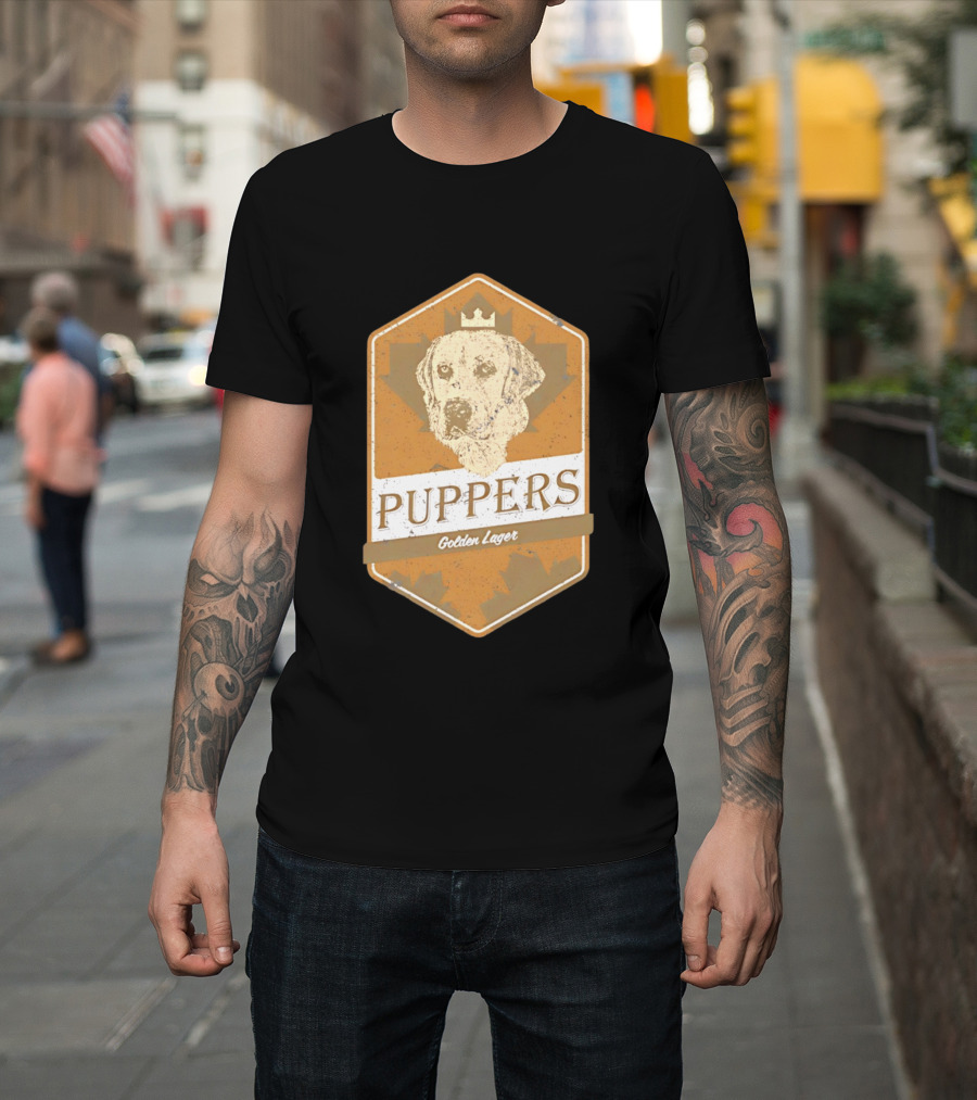 Puppers Golden Lager Dog Label Image With Crown T-Shirt