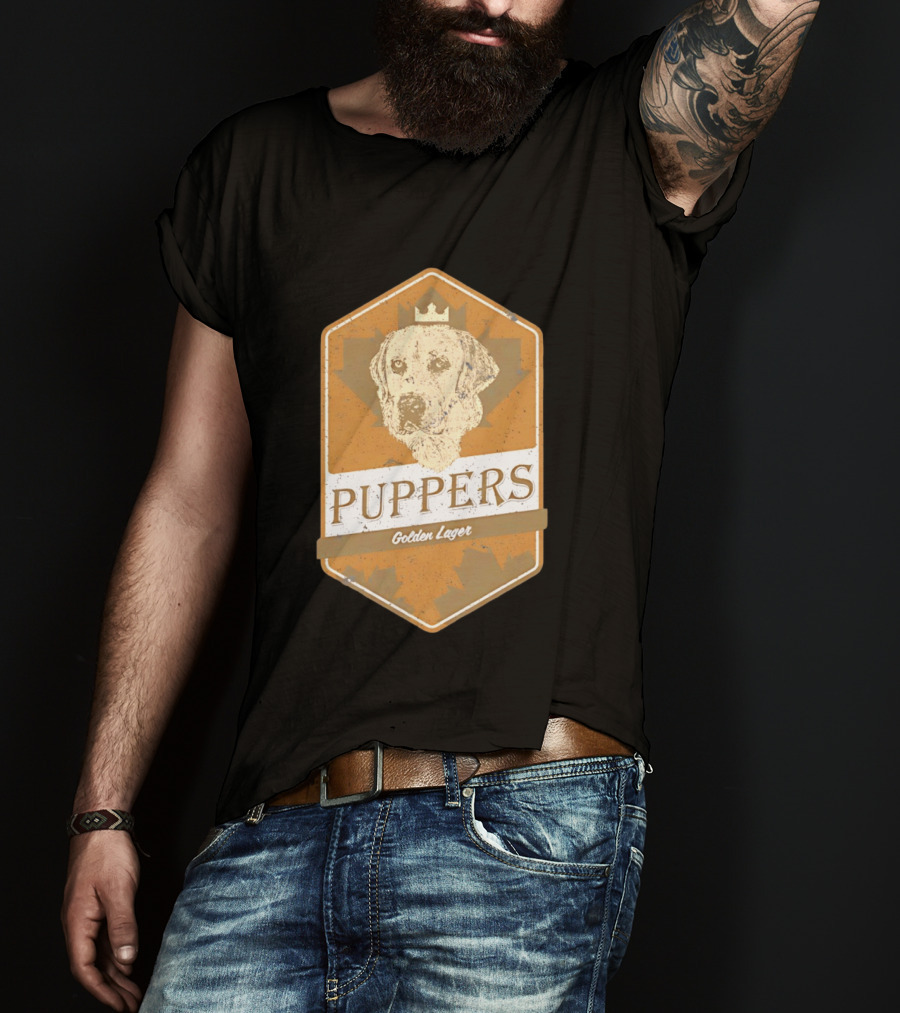 Puppers Golden Lager Dog Label Image With Crown T-Shirt