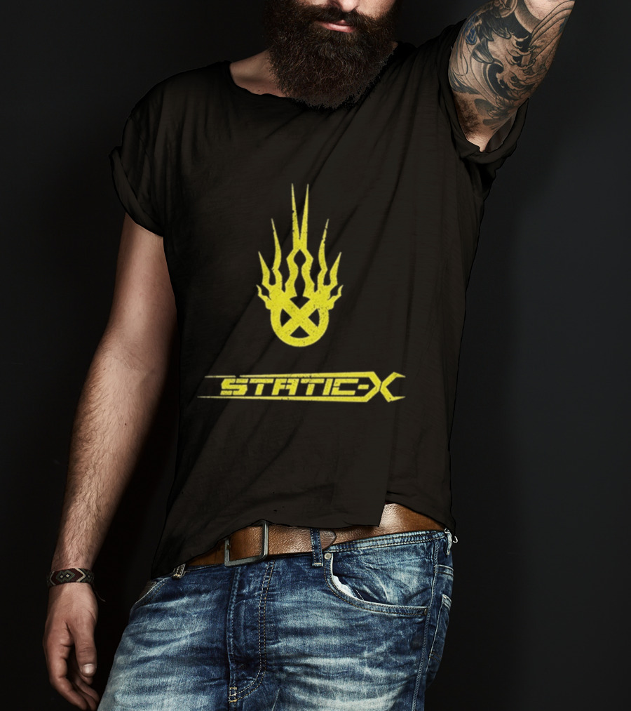Static X Yellow Flame Shock Band Merch T-Shirt