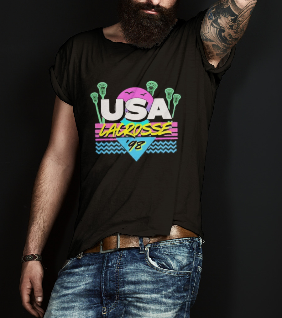 USA Lacrosse 92 Retro Neon Purple Sunset T-Shirt