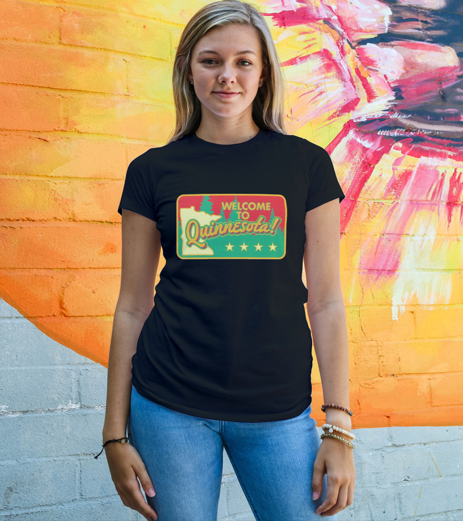Welcome To Quinnesota State Map Forest Theme With Stars T-Shirt