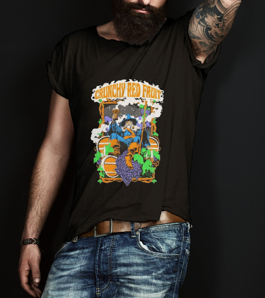 Crunchy Red Fruit Wizard With Grapes And Barrels T-Shirt