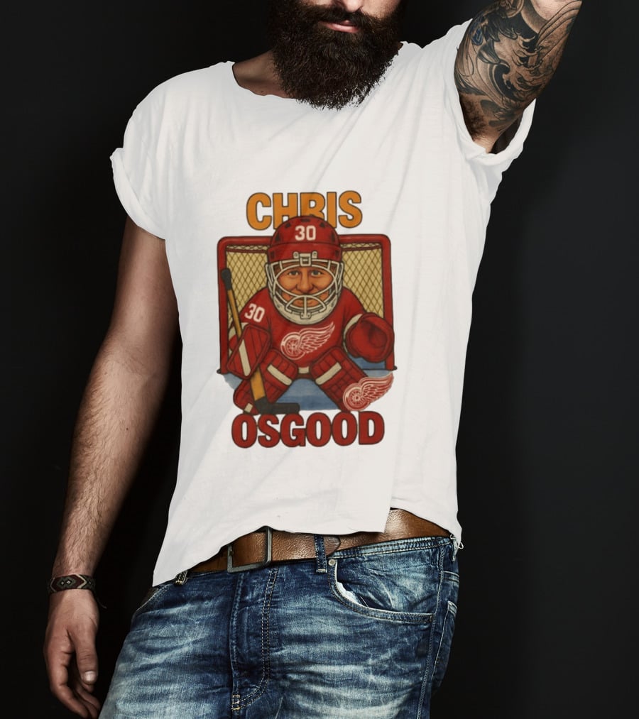 CHRIS OSGOOD 30 Detroit Red Wings Hockey Goalie Caricature T-Shirt