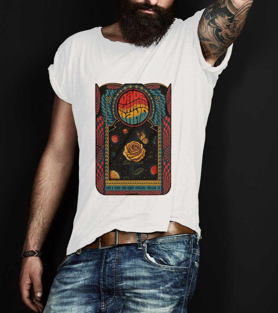Dave Matthews Band May 9 2026 Dos Equis Pavilion Dallas TX Retro Psychedelic Butterfly Rose Planet T-Shirt