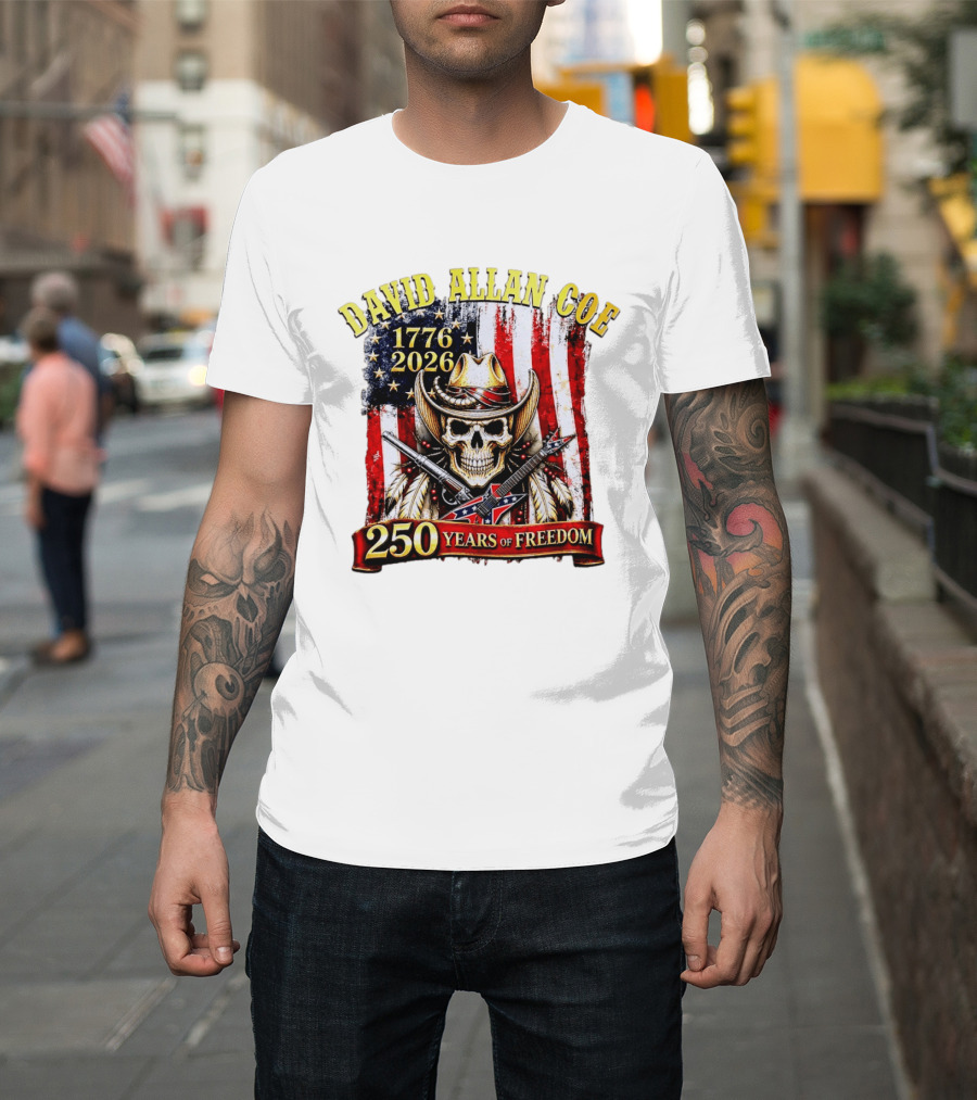 David Allan Coe 1776 2026 Skull Cowboy Hat American Flag 250 Years Of Freedom T-Shirt