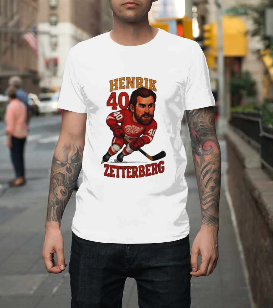 Henrik Zetterberg 40 Detroit Red Wings Hockey Player Caricature T-Shirt