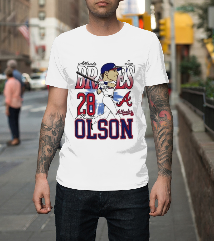 Atlanta Braves 28 Olson Caricature T-Shirt