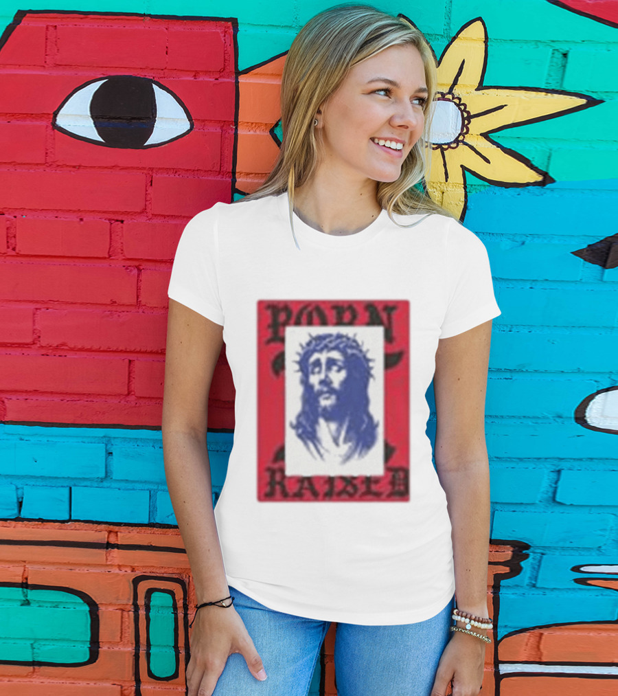 Born X Raised Salvation Jesus Crown Of Thorns Red Blue T-Shirt