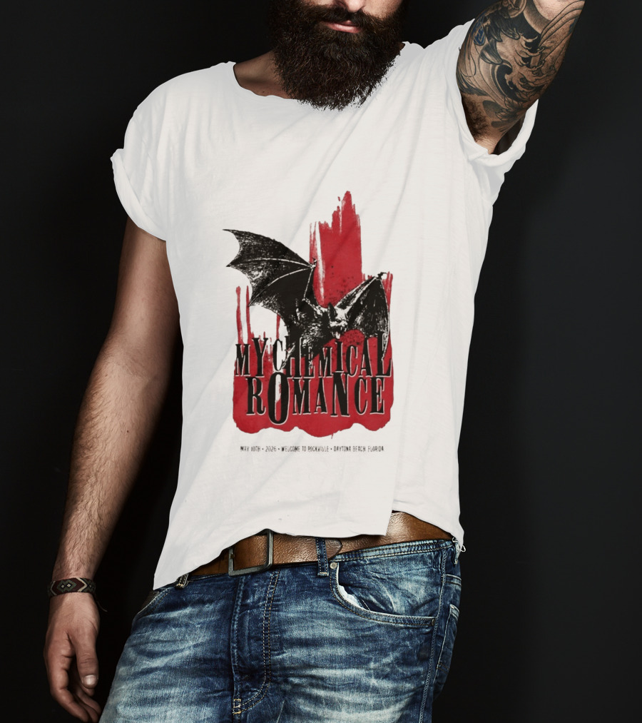 My Chemical Romance Daytona Beach FL May 10 2026 Tour Bat And Red Splash T-Shirt