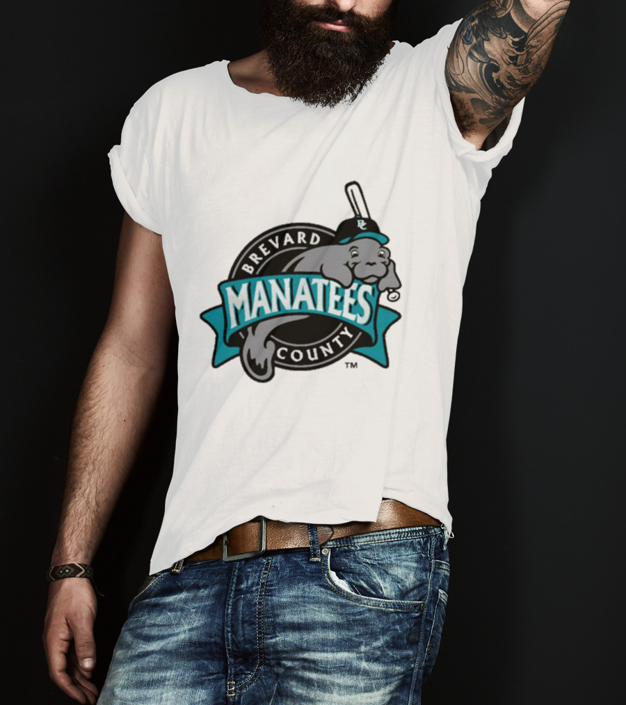 Brevard County Manatees Baseball Team Cap Mascot With Bat And Ball T-Shirt
